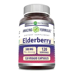 Amazing Formulas Elderberry Supplement | 500 Mg | (10:1 Concentrate) | 120 Veggie Capsules | Non-GMO | Gluten-Free | Made in USA