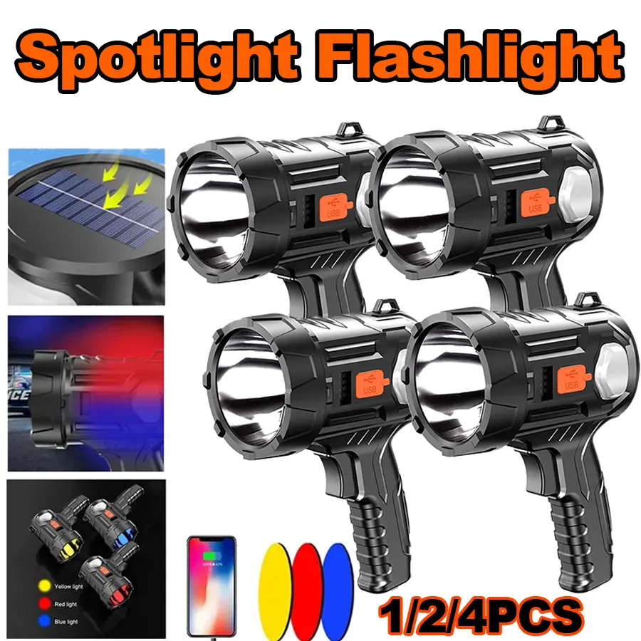 Rechargeable Spotlight, Super Bright Handheld Led Flashlight, Outdoor Spot Light with Cob Light and Solar Panelsfor Boating Camping