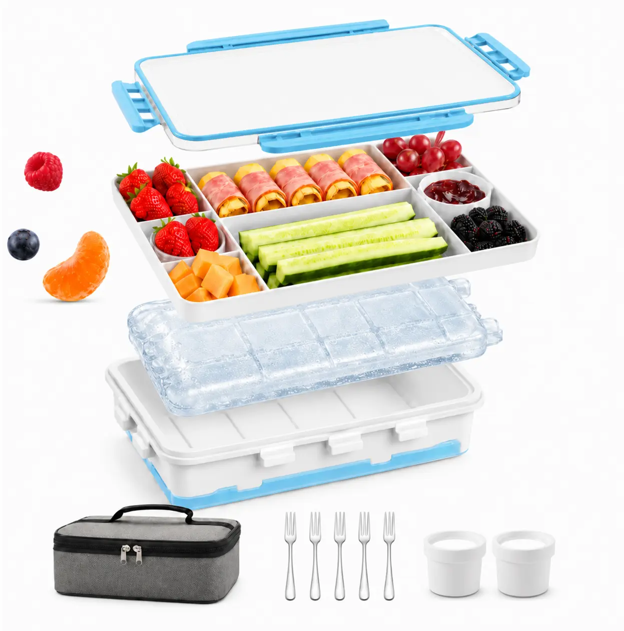 Chilled Portable Snackle Box Container with Reusable Ice Pack Divided Serving Tray Bonus Insulated Bag Dip Containers Forks for Charcuterie Snack Fruit Beach Travel Picnic Party Back to School Gift Food Storage Set #TikTokShopDealsforYouDays