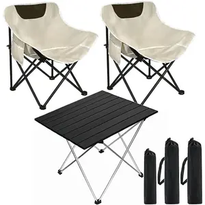 Folding Camping Chair Set of 3,Lightweight Camp Chairs with Table,Large Lawn Chair Portable for Adults Hiking,Fishing,Beach,Picnic,Patio,Travel,Carry Bag(L)