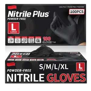 Black Powder-Free Disposable Gloves – High Elasticity & Tear Proof Work Gloves – For Industrial Repair, Glass Cleaning & Furniture Cleaning – Tough Hand Protection for Daily Tasks Nitrile-Vinyl Blend Exam Gloves