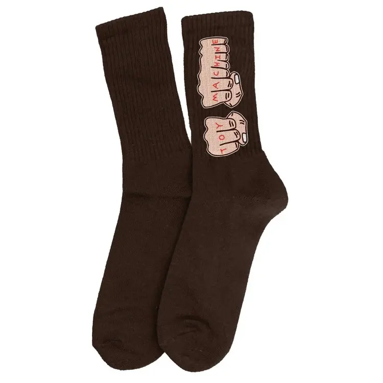 Toy Machine Fist Menswear Mid-Calf Socks, Brown, Skater Look Design