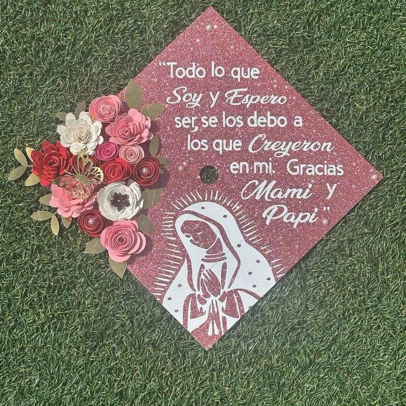 Graduation Cap toppers, glitter base, paper flower