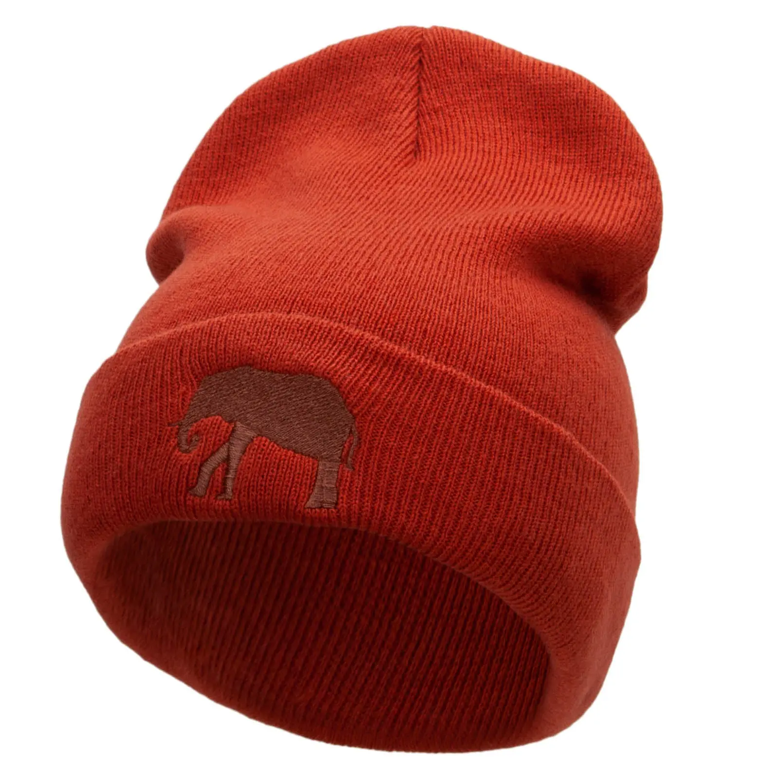 Walking Elephant Embroidered 12 Inch Long Knitted Beanie