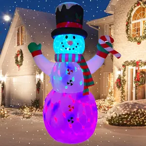 8FT Inflatable Snowman Christmas Outdoor Yard Decorations Outside Giant Tall Cute Blow Up Decoration with Built-in Colorful Rotating LED Lights for Indoor Holiday Party Yard Garden Lawn Xmax