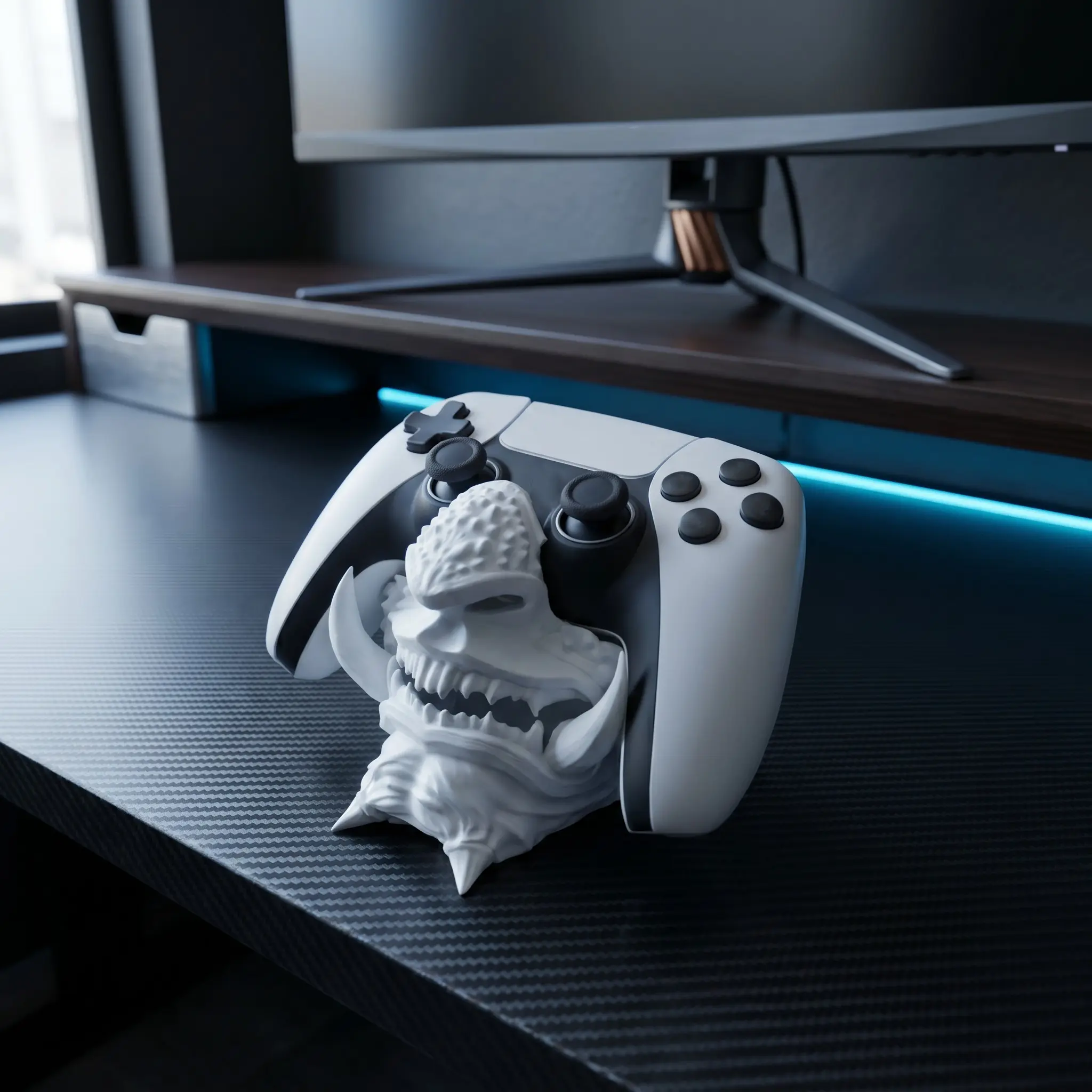 3D Printed Japanese Oni Mask Controller Stand, Cool Samurai Face Desk Display, Game Table Decor, Player Gift, Fits All Gaming Controllers, Gaming Accessories, Console Controller Accessories
