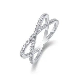 [TW] "Vortex" 0.24Ct Classic Twisted Half Eternity Infinity Band Criss Cross Ring Stackable Moissanite Wedding Bands VVS1 D Color 925 Sterling Sliver 18k Platinum Plated Perfect Gift For Her Birthday Valentine's Present (R13178)