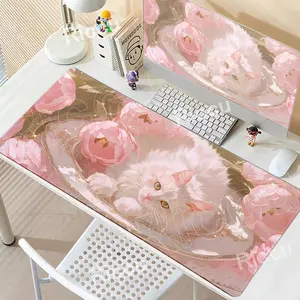 Aesthetics French style Mouse Pad Cat Desk Mat Large Gaming XXL Office Laptop Mousepad Desks Decort Flower Tablemat Extended Rug Desktop Accessory Desk Accessories