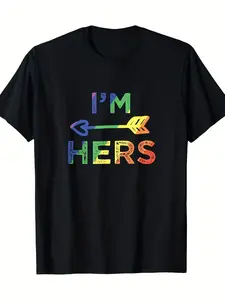 Matching Couple T-Shirts - I'm Hers Lesbian Pair| 220g 100% Cotton Retro LGBT Pride Tees| Unisex Matching Outfits for Women & Men| Year-Round Comfortable Casual Wear