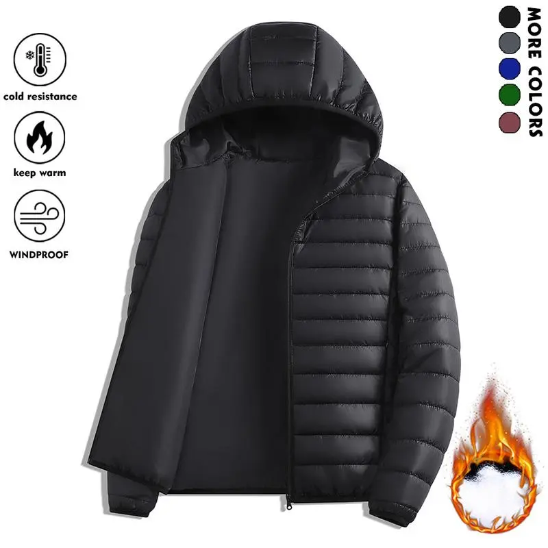 Men's thick warm jacket, winter zipper closure hooded coat, non-stretch cold-resistant outerwear, hand washable formal and casual men's clothing, polyester fill men's fashion design menswear tops.