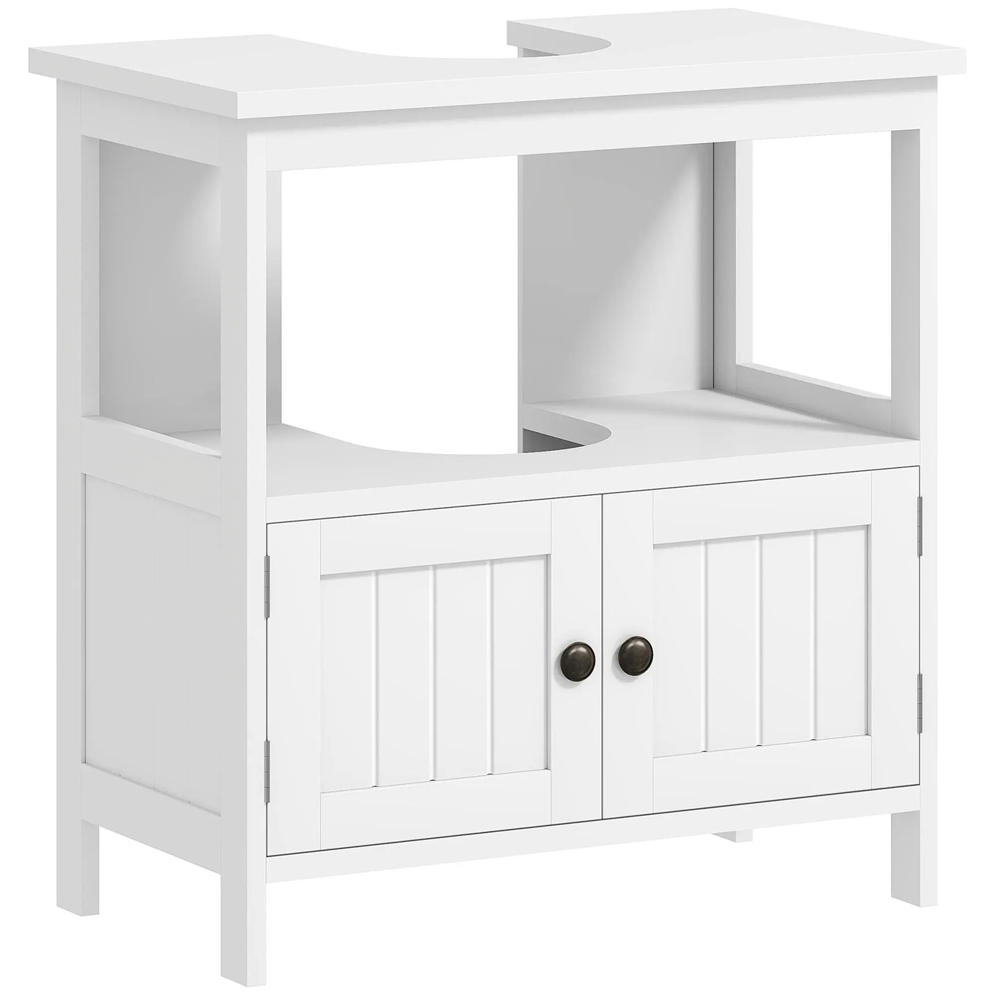 Kleankin 2-Door Bathroom Pedestal Sink Storage Cabinet - Space-Saving, Sturdy, 2-Compartment Floor Cabinets with Open Shelving, White Bathroom Vanity, Space-Saving Floor Cabinets, Sturdy Floor Cabinets