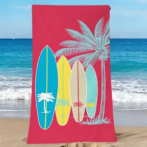 1PC "Vibrant Red Surfboard and Palm Tree Print Beach Towel – Stylish Beach Mat for Swimming and Sunbathing" Quick-drying, super absorbent, lightweight and sand-resistant. Ideal as a travel towel for swimming, spa, leisure, fitness, camping, picnic, yoga,
