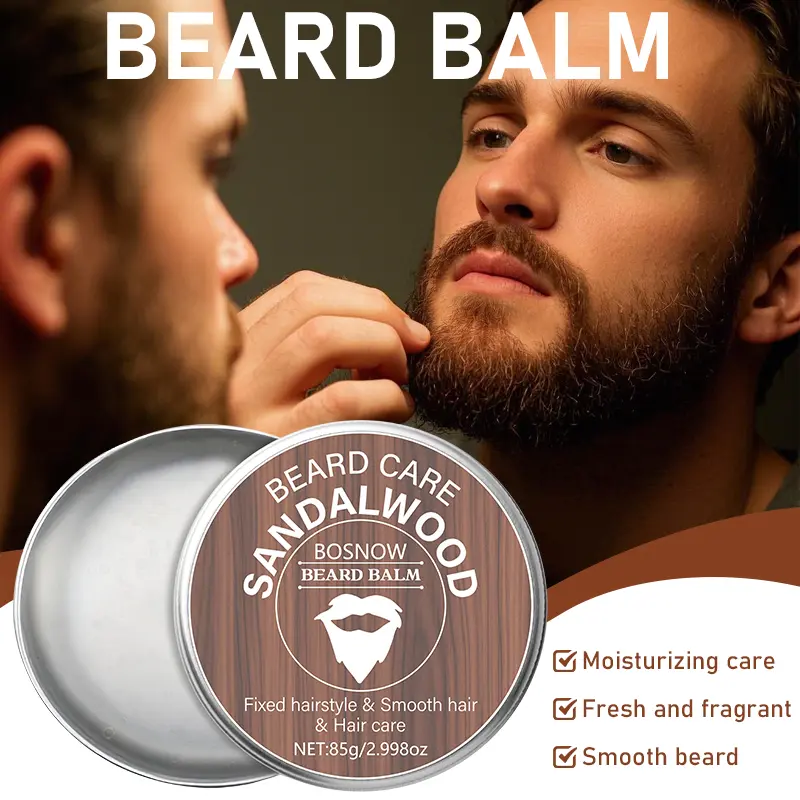 BOSNOW Sandalwood Beard Balm 85g/2.998oz - Moisturizing, Fragrant & Smoothing Beard Styling Balm