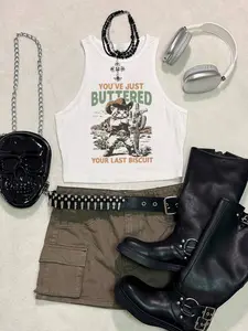 Women's Slim Fit Round Neck Vest, 90s Western Graphic Tee, Cute Denim Girl Concert, Country Music Lover Fashion