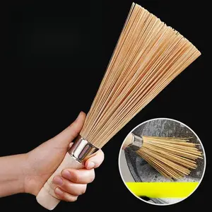Household Pot Scrubber Magic Tool Stove Bamboo Pot Brush Long Handle Canteen Bamboo Brush Traditional Pot Scrubber Kitchen Bamboo Pot Brush