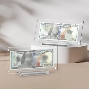 Sturdy Clear Acrylic Dollar Bill Commemorative Coin Picture Frame Holder with Base for Home Desk Display Collectible Showcase Decor Photo