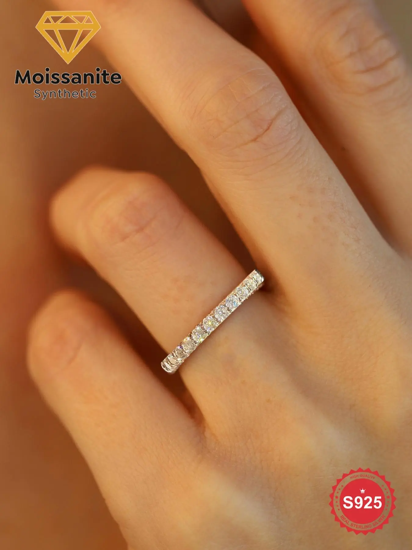 S925 Sterling Silver Synthetic Moissanite Ring, Elegant Engagement Ring for Women, Engagement Wedding Rings, Fashion Jewelry Accessories for Party, Daily Clothing Decor