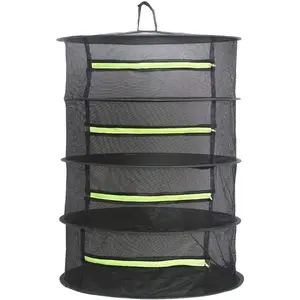 Herb Drying Rack Hanging Mesh Collapsible Plant Net with Zipper, Foldable Mesh Netting Drying Net for Herbs, Flowers, Vegetables, Foods, Storage Bag Included (4 Layer)