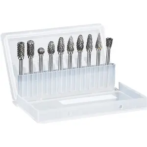 Rotary Burr Set, 10pcs Tungsten Carbide Rotary Burrs Set Double Cut Points Files Grinder Fit Rotary Tool for Engraving Wood Working Carving Polishing and Drilling, 1/8" Bit Shank 1/4” Head Size