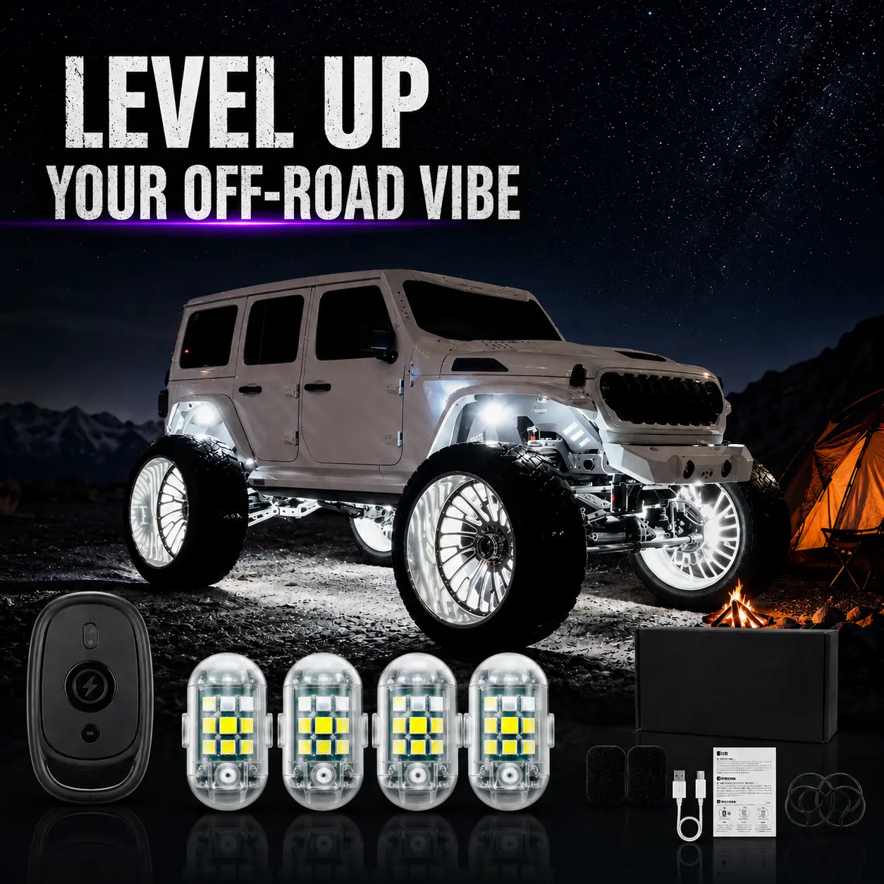Magnetic BF9 Strobe Light Kit - Wireless RGB Rechargeable Car Lighting, No-Drill Car Decor, Wireless Remote-Controlled Purple LED Interior Lighting for Night Driving Automotive Accessory, Car Accessories, Accessories For Car