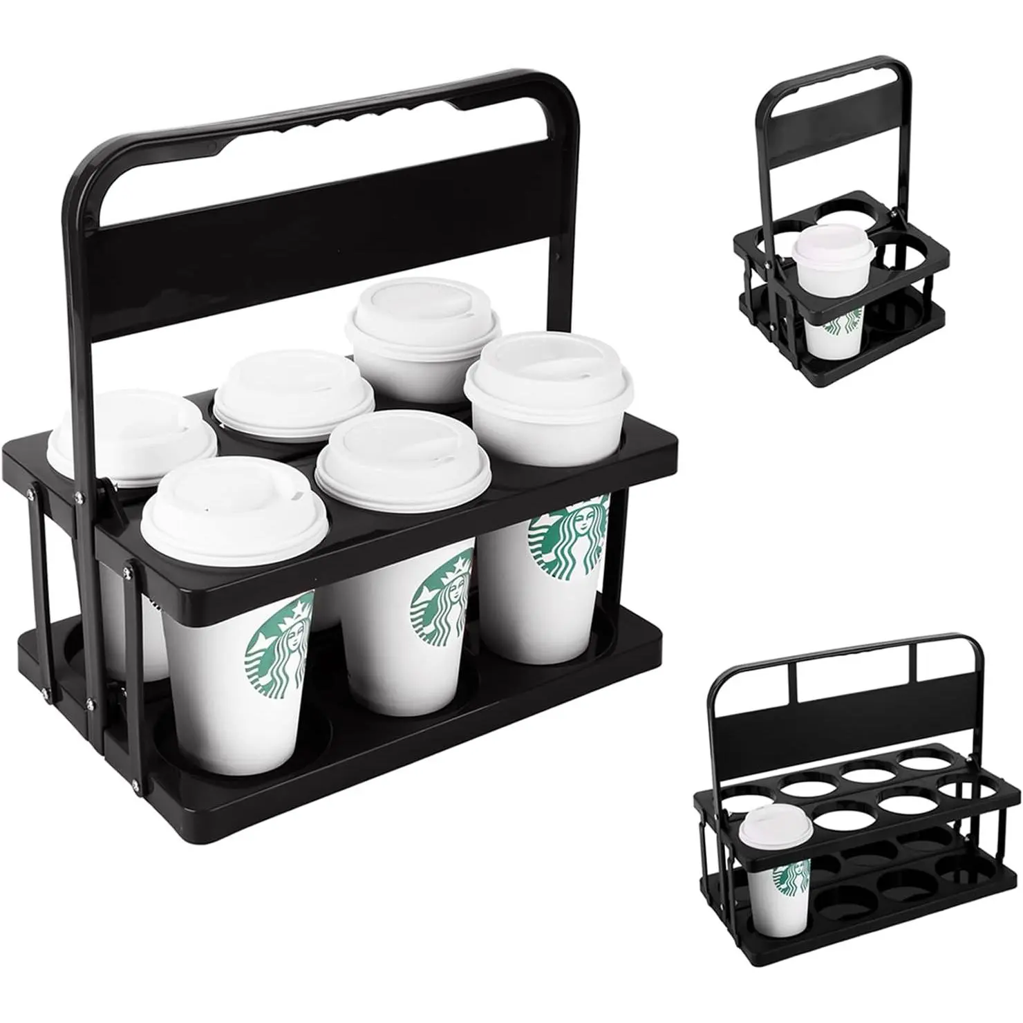 6 Cup Drink Carrier with Handle, Plastic Cup Carriers for Drinks, Drink Holder for , GrubHub/Eats Doordash Accessories, Portable Foldable  Mobile, Use for  Delivery Bag, Black