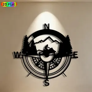 1pc Compass & Mountain Metal Wall Art, Adventurous Compass Statue Mural, Ideal Gift for New Year, Easter, Outdoor Decor Enthusiasts, Weather-Resistant Metal Wall Decor Wall Sculptures, Perfect for Garden Fence & Patio Wall Camping Enthusiasts