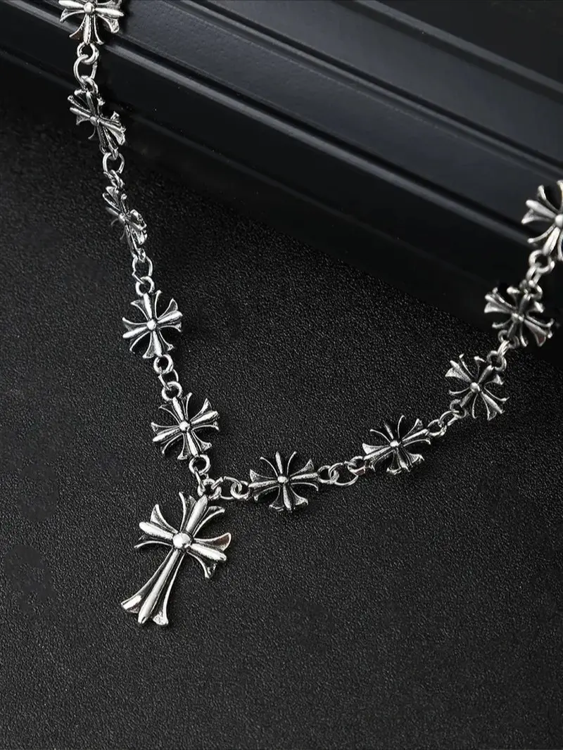 Men's Elegant Cross Pendant Chain Jewelry Necklaces - Silver-Tone Cross Chain, Ideal for Daily Wear
