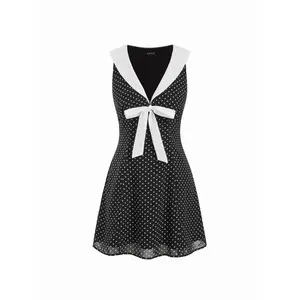 Cider Chiffon Polka Dot Sailor Collar Bowknot A-line Mini Dress SwimWeek