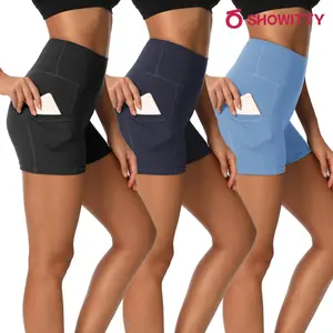 SHOWITTY 3 Pack 5" Plus Size Biker Shorts for Women, Black High Waist Lightweight Spandex Shorts for Workout & Daily Wear