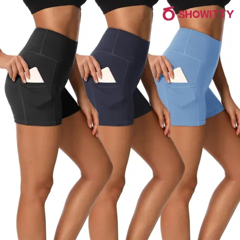 SHOWITTY 3 Pack 5" Plus Size Biker Shorts for Women, Black High Waist Lightweight Spandex Shorts for Workout & Daily Wear