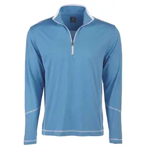 PAGE and TUTTLE Mens Coverstitch Heather Mock Neck Long Sleeve 14 Zip  Casual Outerwear Athletic - Blue
