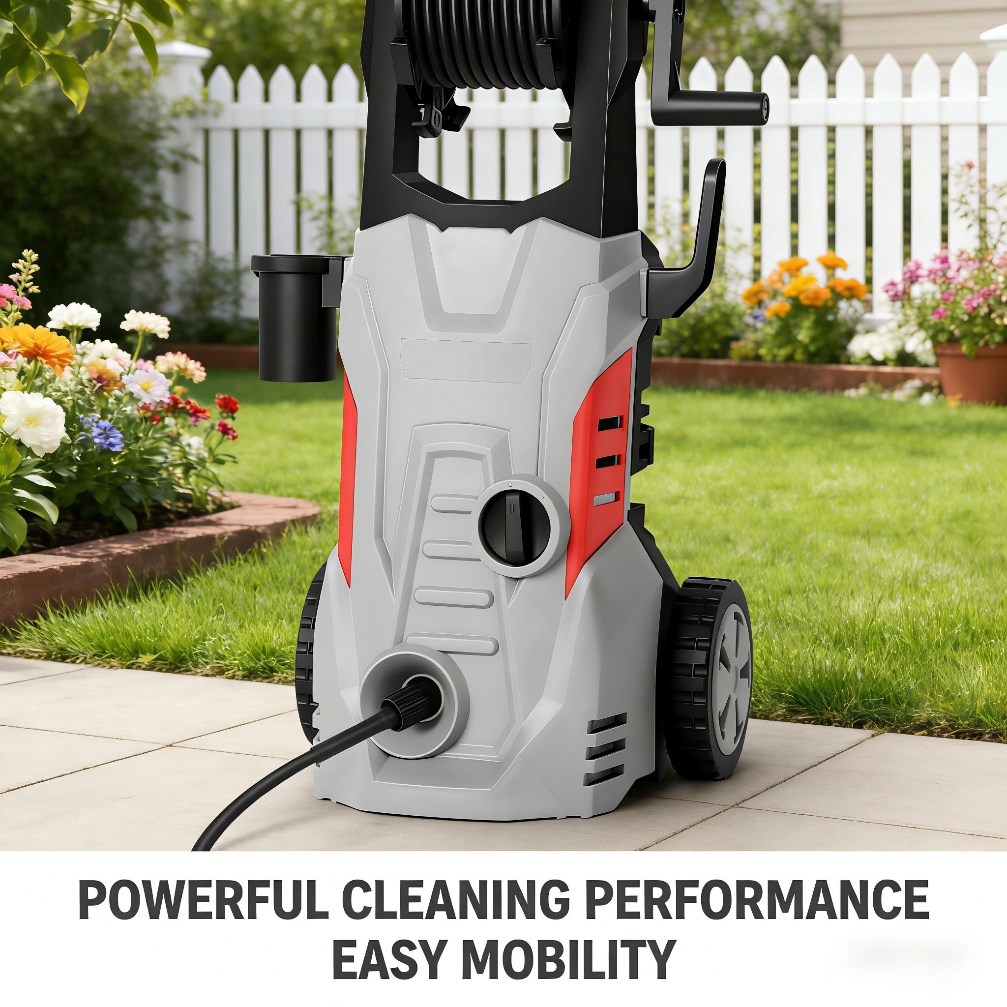Electric high-pressure washer, US plug, metal construction, car fence and yard cleaning tool, includes hose accessories