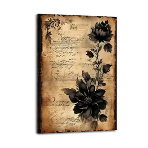 “Vintage Floral Manuscript” Classic Canvas: Trendy Vintage Decor for Book Clubs & Tea Parties Mona Lisa Bathroom Wall Art Decoration home