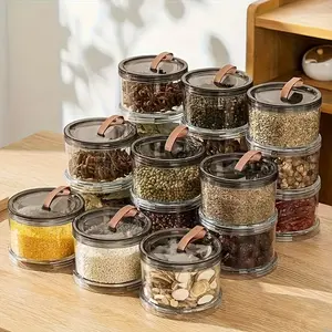 3/4/5 Tiers Round Spice Storage Box transparent airtight spice container, practical kitchen essential for spice organization and kitchen storage hacks interest, used for fridge storage, snack sorting, and everyday home kitchen organization scenes