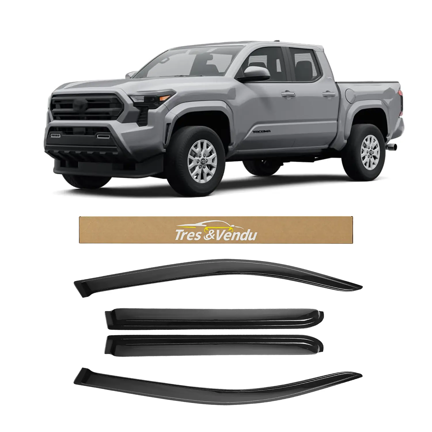Tresvendu-For Toyota Tacoma Crew Cab 2024-2025 ，4X Out-Channel Window Visors,Tape-on,Smoke# Rain guard# Rainproof#Sun Shade#UV Protection# Easy-Install # Vent Shades# Car Windshield# Car Weather Shields# Wind Deflector