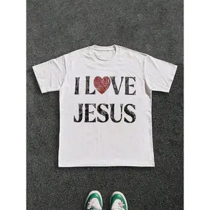 2026 AF Mens T-Shirt 100% Cotton I Love Jesus Distressed Graphic Print Perfect For Christian Men Daily Wear Is An Ideal Gift Choice.
