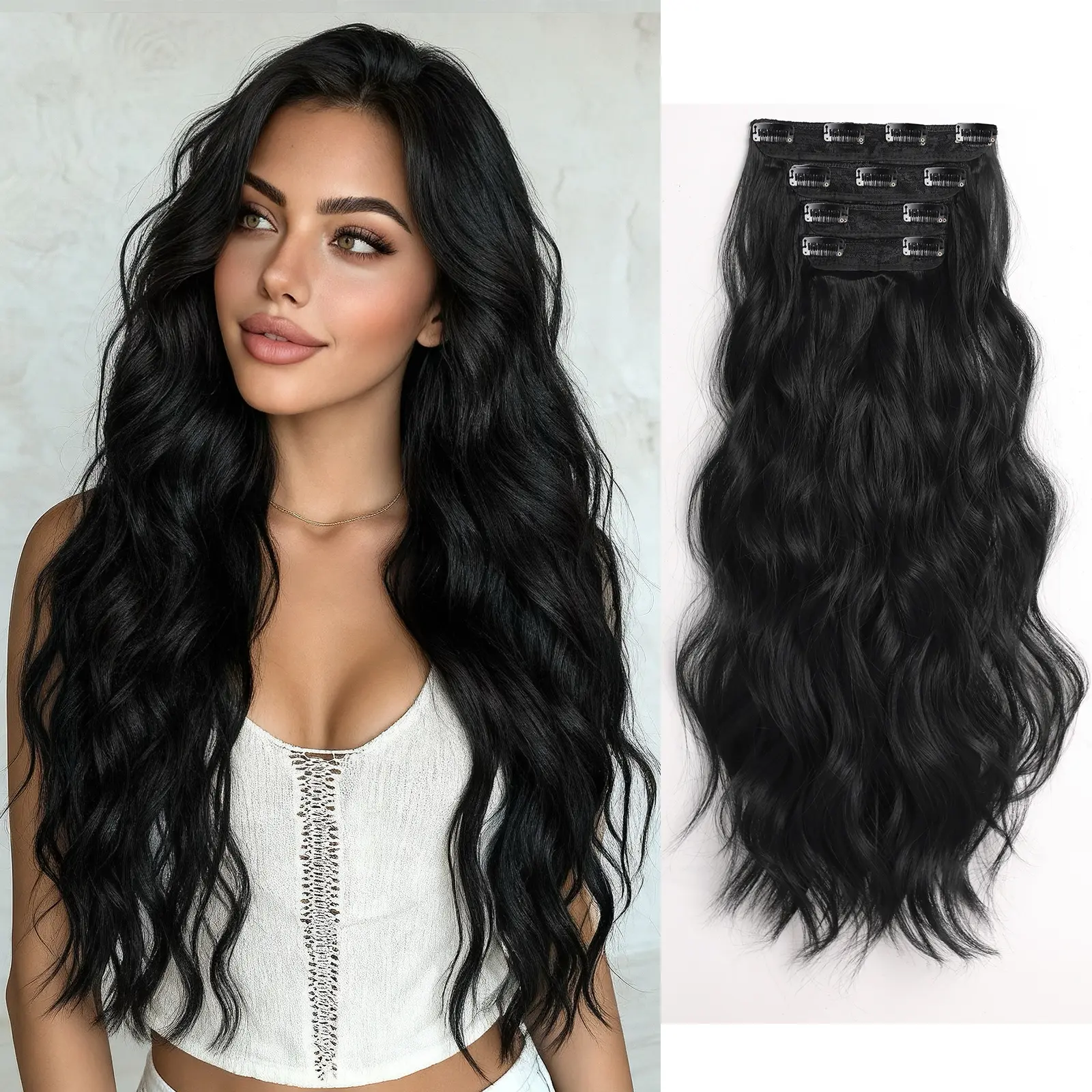XIXISNOW Women's Premium Synthetic Curly Wave Clip-In Hair Extensions, 4-Piece Thick 18-26in Flush Mount Soft Hairpieces for Casual Wear, Premium Synthetic Hair, Synthetic Soft Hairpieces