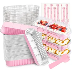 Waveports Mini Cake Pans with Lids and Spoons,Rectangular Aluminum Foil Bread Pan,Mini Loaf Pans and Food Containers with Lids