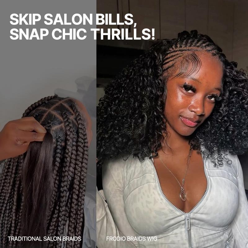 Frodio Veralux™ Fiber 13×6 Braided Cornrow Wig —Water Wave Lace Front Wig for Black Women Pre-Cut Lace Wig | Natural Look, Beginner Friendly