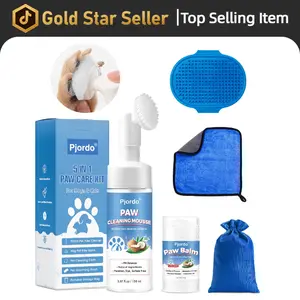 Dog Paw Cleaner Kit - No Rinse Foaming Cleanser for Dogs and Cats, Balm for Dry Cracked Paws & Nose, Pet Foot Washer for All Breeds