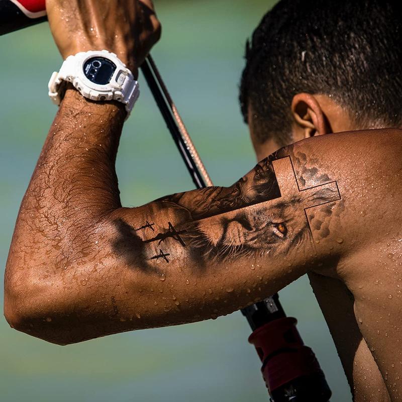 36 Sheets Temporary Tattoos Stickers, 12 Sheets Fake Body Arm Chest Shoulder Tattoos for Men or Women with 24 Sheets Tiny Black Waterproof