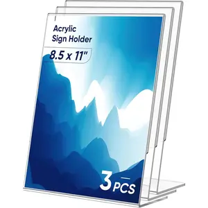3 Pack Acrylic Sign Holder 8.5x11 Inches, Clear Display Holder, L-Shape Vertical Menu Holder Stand, Flyer Display Stand, Table Paper Holder, Plastic Sign Display Stand for Restaurants, Store, Office