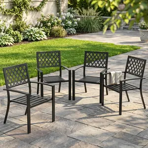 Outdoor Patio Chair Set of 4 Bistro and Dining Chairs, Powder-coated Finish and Iron Frame, for Outdoor and Indoor Space, Patio, Deck, Garden, Backyard, Balcony, Black with Gold Speckles