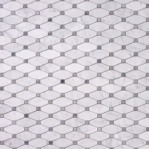 Carrara White Octave with Blue Marble Polished/Honed Mosaic Sample
