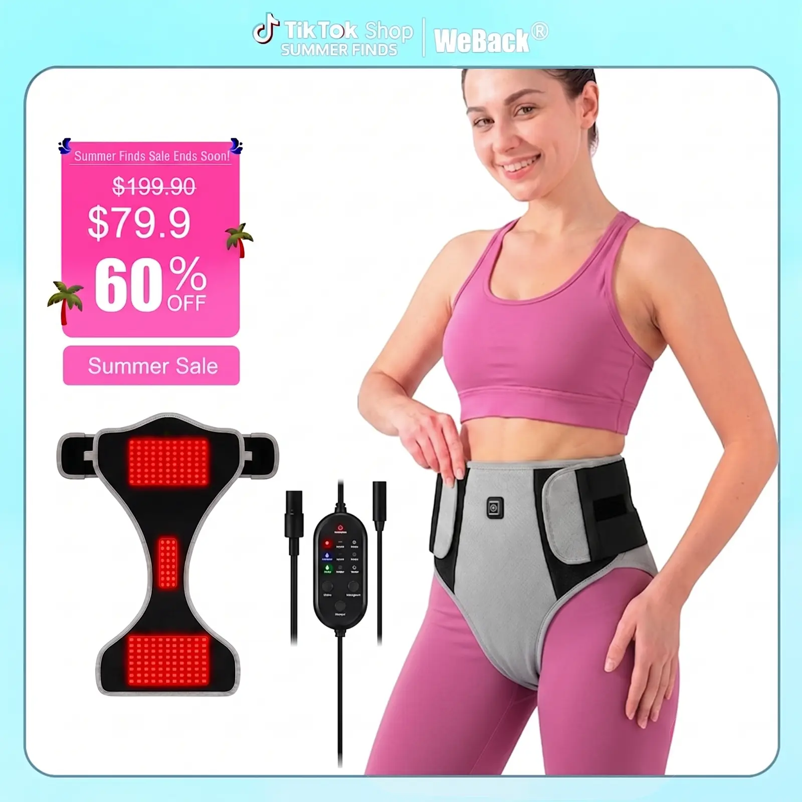 WEBACK Abdominal Cramp Relief Wrap with Red Light Therapy - 30S Fast Heating Pad & Vibration Massager for Period Pain, Bloating, and Women's Monthly Comfort