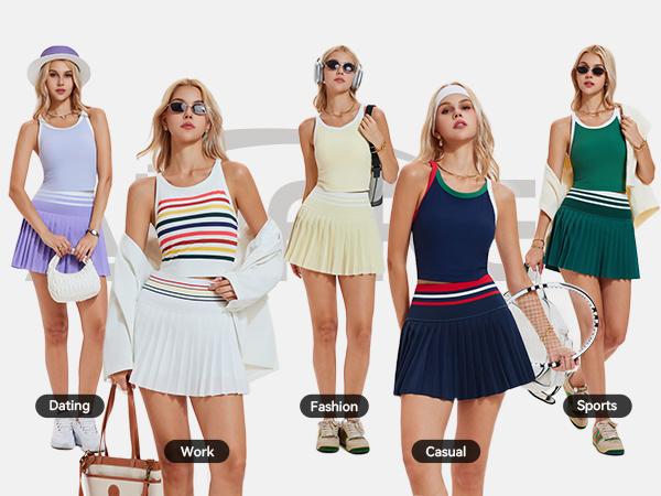 Airfree Two Piece Tennis Skirt Set Golf Outfits for Women High Waisted Tennis Short Dress with Pockets Athletic 2 Piece Sets,sohochic, TikTokShopBackToSchool