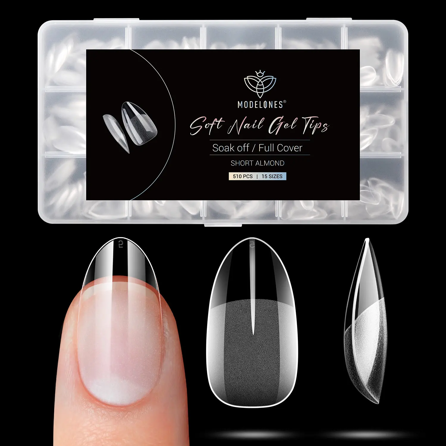 Modelones False Nail Tips 510pcs Pre-etched Soft Clear Press Ons | Half Matte Full Cover Clear Acrylic Gel Kit False Press on Nails for Extension DIY Salon 15 Sizes XS/S/M/L/XL Stiletto, Square, Almond & Coffin Nail Tips