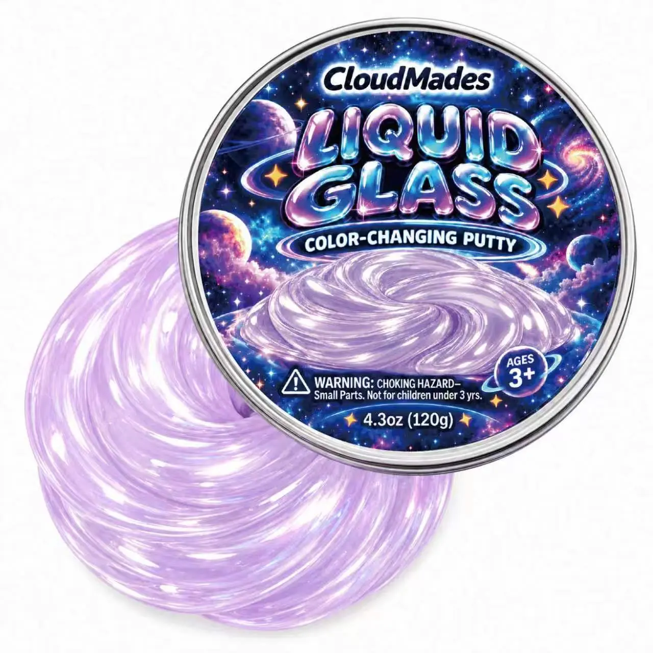 CloudMades Thinking Putty - Liquid Glass - See-Through Putty for Adults in a 4" Tin - Creative and Endless Fun, Stress Relief Therapy Toys, Never Dries Out(4.3 oz)