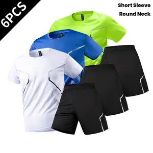 6-piece men's summer casual set, featuring stylish short-sleeved tops and loose shorts. Suitable for daily leisure activities, fitness training, running, basketball and other daily sports.