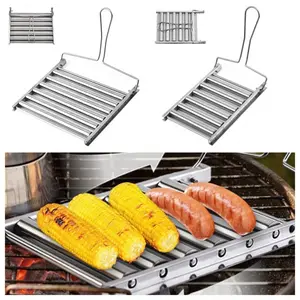 Stainless Steel Hot Dog Roller Grill Utensil Set - Even Heat Distribution, Portable Sausage Tool - Ideal for Outdoor BBQ, Camping (For Grill Enthusiasts)